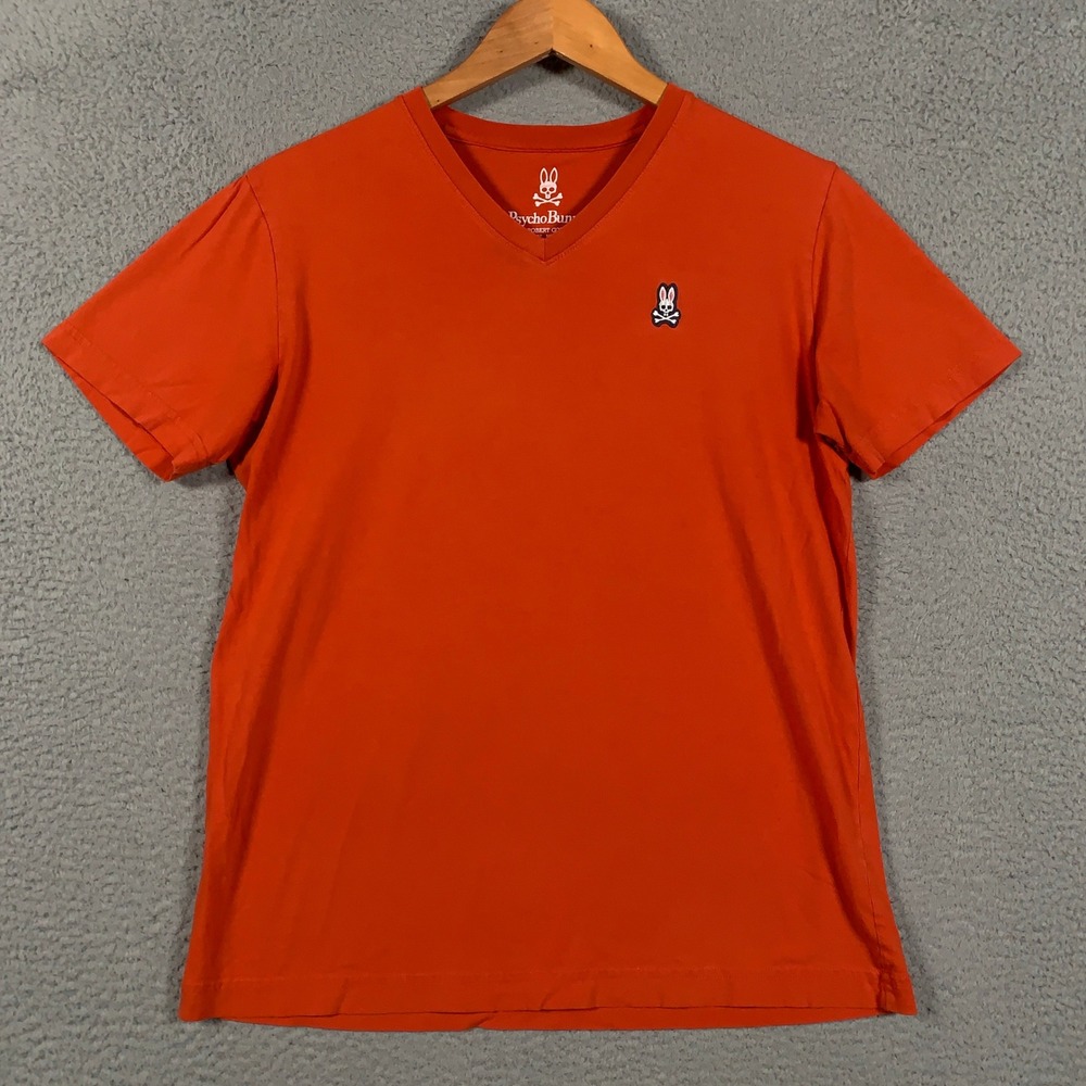 Psycho Bunny V-Neck T-Shirt Men's 4 Small S Orange Short Sleeve Pima Cotton Logo